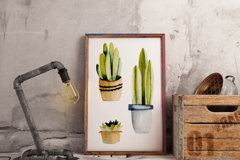 home-cacti-watercolor-clip-art