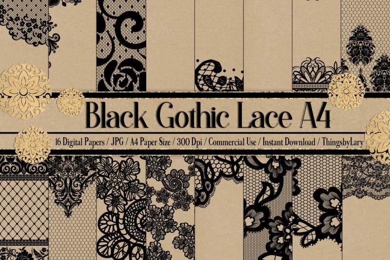 16-black-gothic-lace-lacy-digital-papers-a4-size