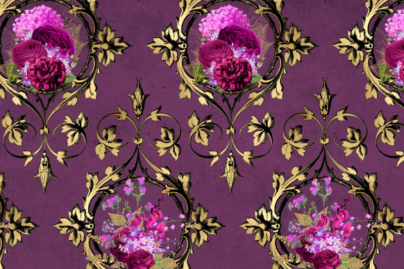 baroque-magenta-floral-digital-paper