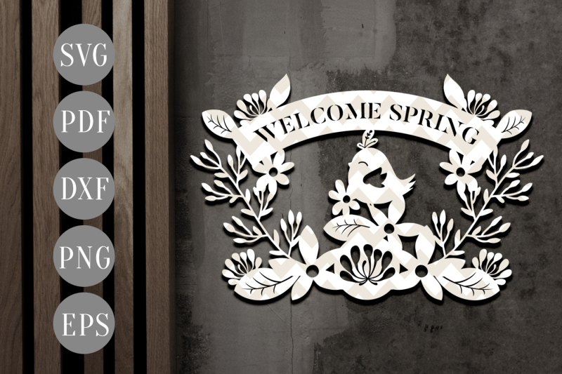 welcome-spring-papercut-template-spring-metal-design-svg-dxf-pdf