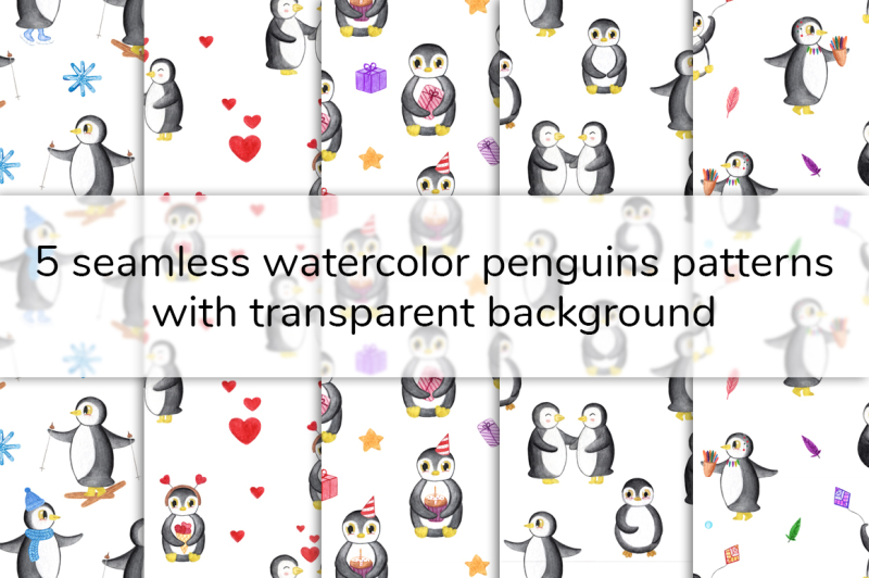 watercolor-penguins-patterns