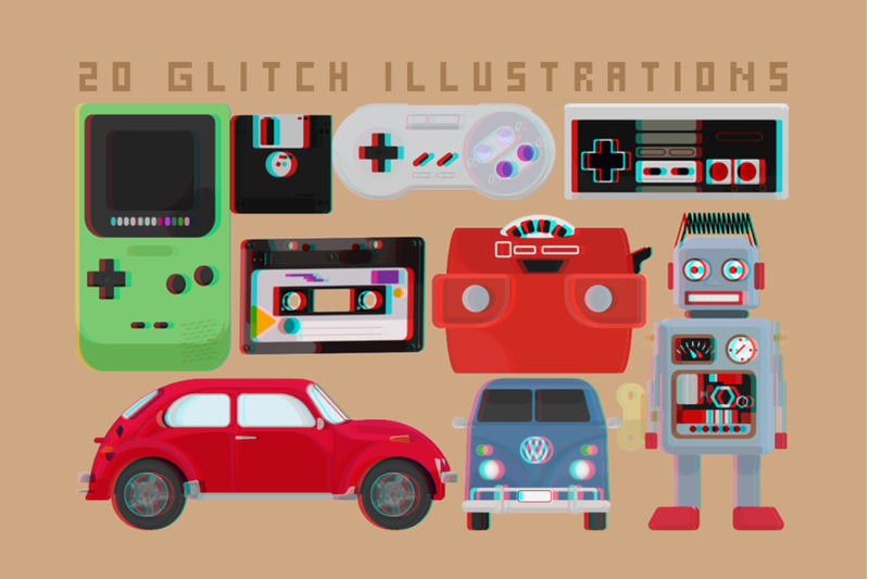 glitch-retro-design-set
