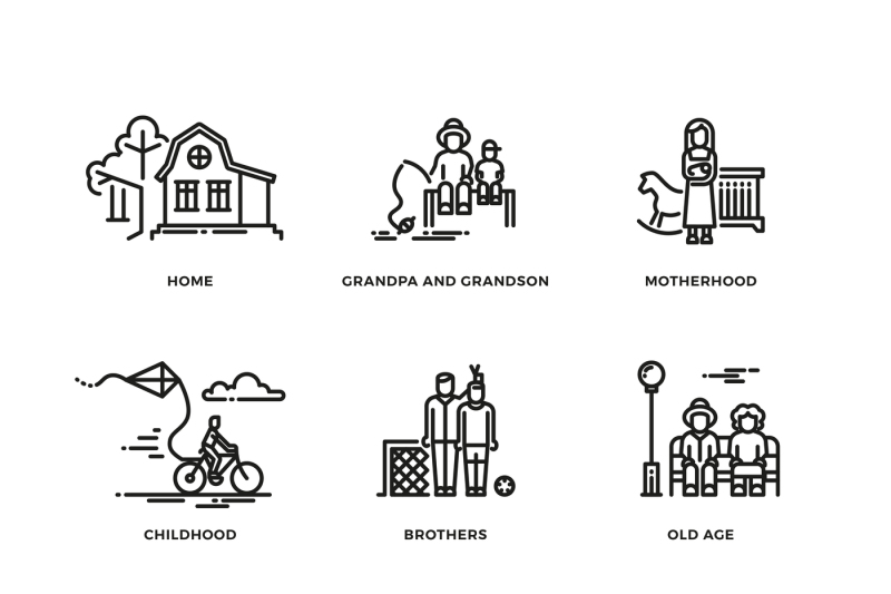 family-and-parents-marriage-and-motherhood-thin-line-vector-icons-set