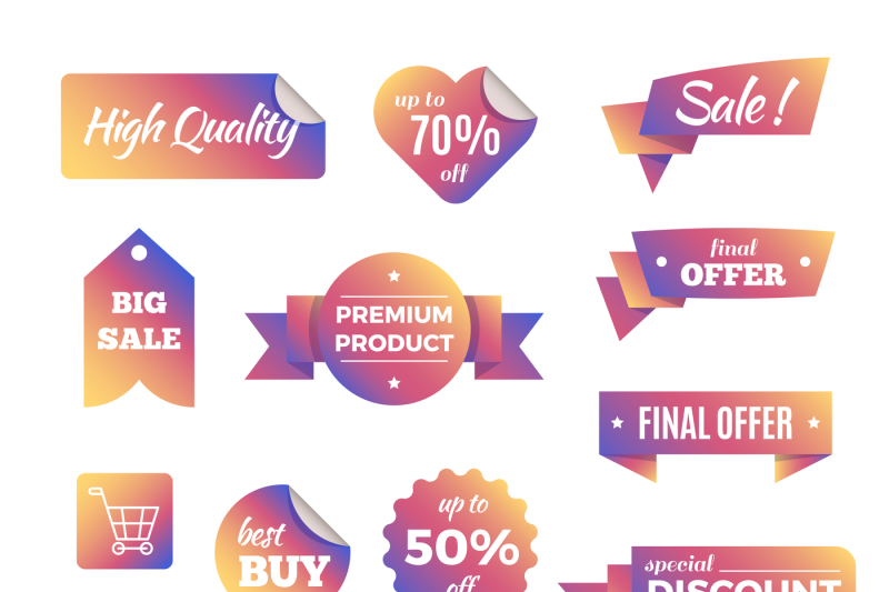 discount-shopping-banners-and-pricing-labels-with-ribbons-vector-set