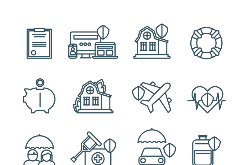 life-house-and-car-insurance-thin-line-vector-icons