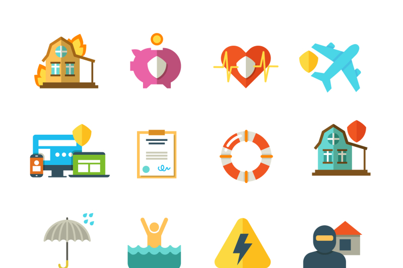 long-life-insurance-vector-flat-icons-family-money-protection-symbols