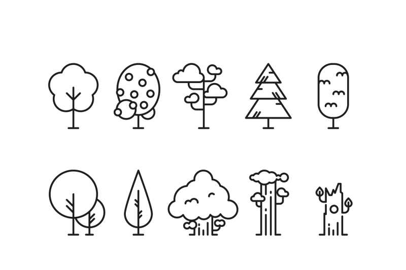 primitive-simple-contour-line-trees-nature-plants-symbols
