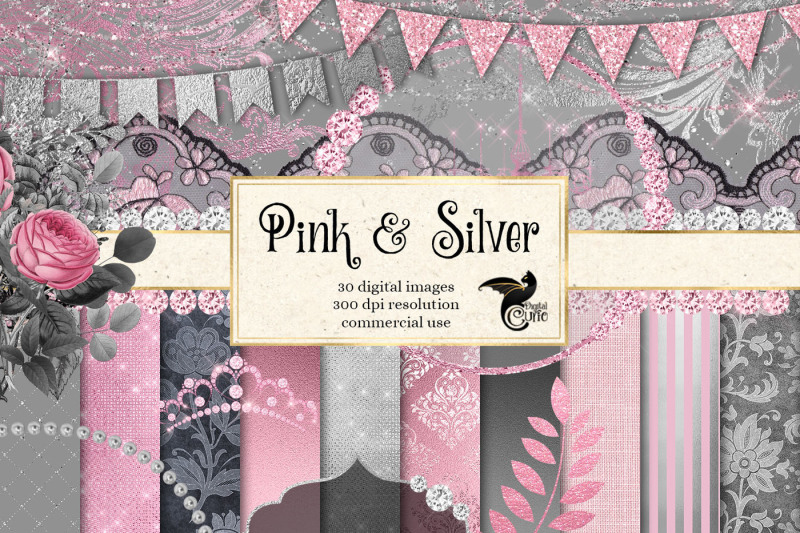 pink-and-silver-digital-scrapbook-kit