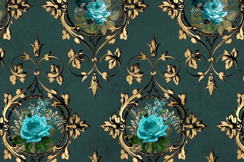 baroque-teal-floral-digital-paper