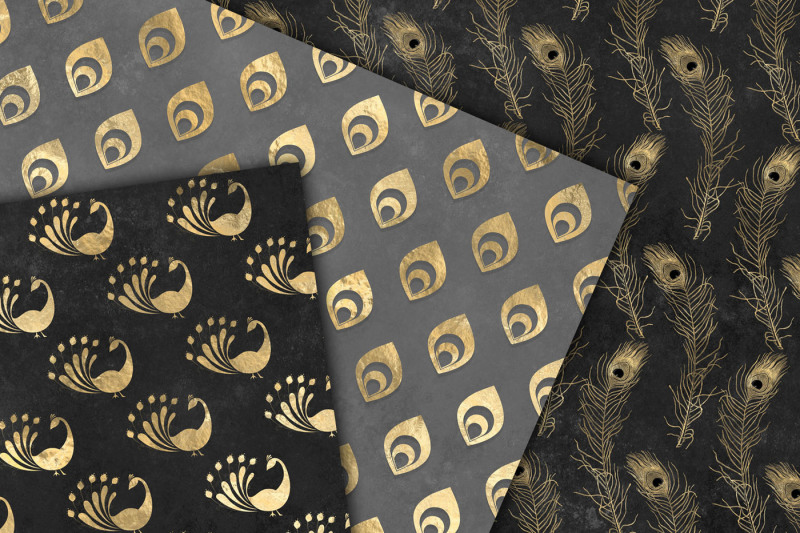 black-and-gold-peacock-digital-paper