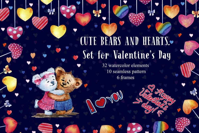 lovely-bears-and-hearts-watercolor-set-for-valentine-039-s-day