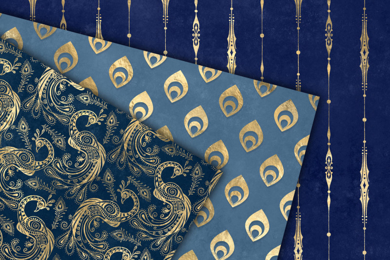 blue-and-gold-peacock-digital-paper