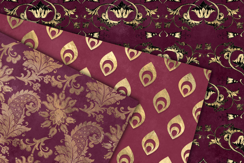 burgundy-and-gold-peacock-digital-paper