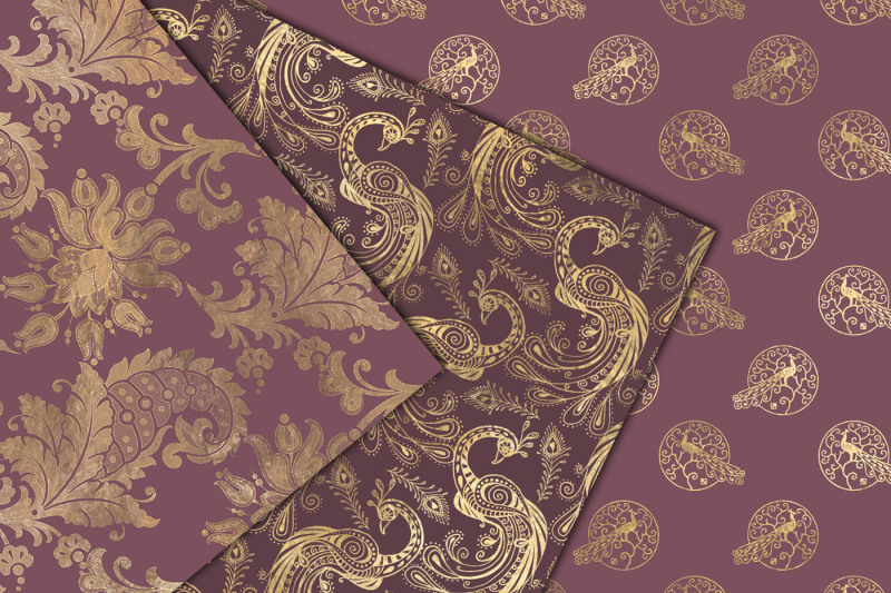 mauve-and-gold-peacock-digital-paper