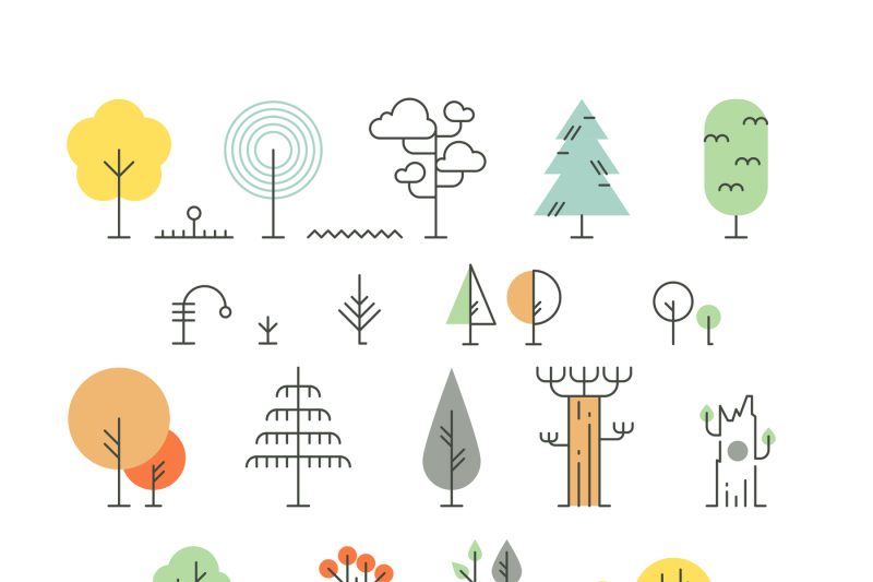 forest-trees-line-icons-with-simple-geometric-shapes