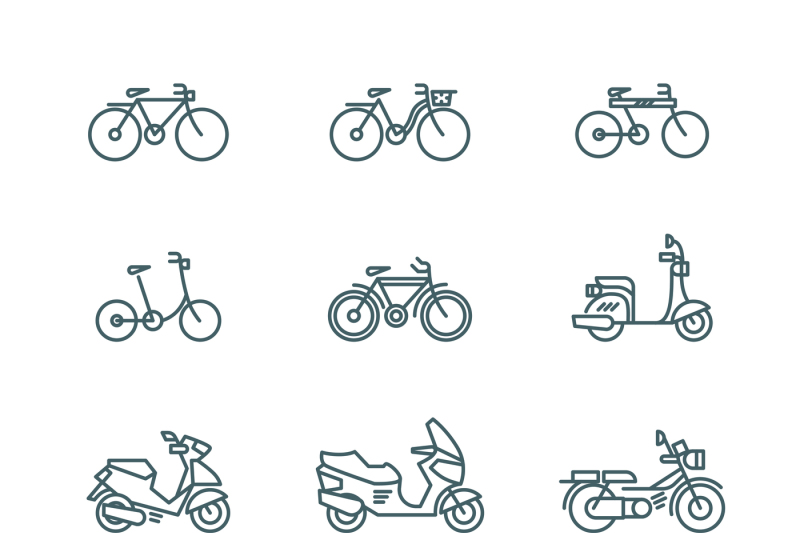 motorbike-motorcycle-scooter-bike-bicycle-thin-line-vector-icons