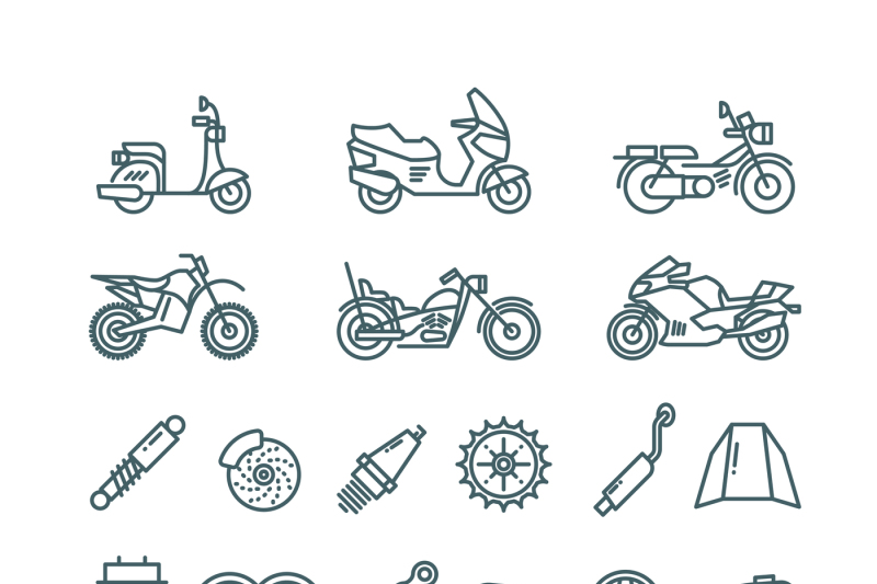 motorcycle-auto-parts-and-motorbike-accessories-vector-line-icons