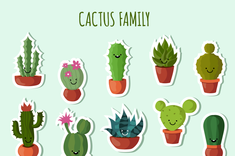 Download Funny plants vector collection. Cute cactus with happy ...