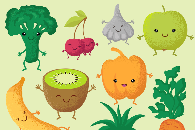 happy-cartoon-fruits-and-garden-vegetables-with-funny-cute-faces-vecto