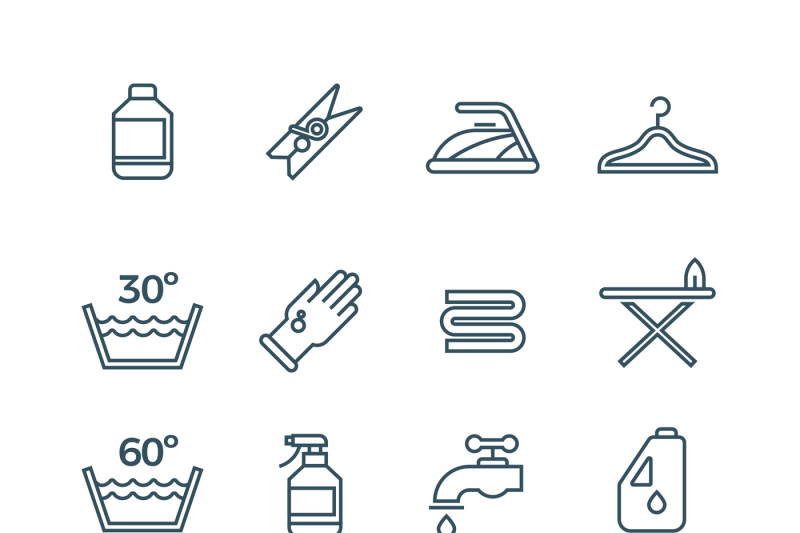 clean-laundry-and-dryer-service-vector-line-icons