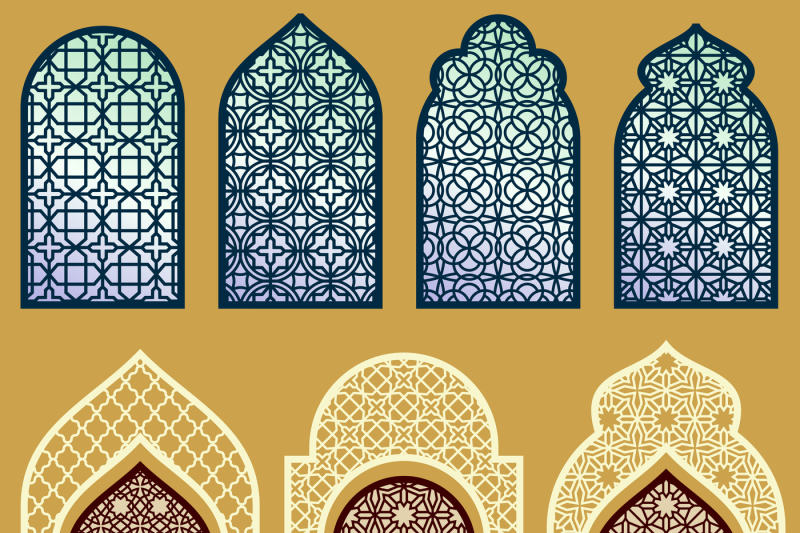 islamic-windows-and-doors-with-arabian-art-ornament-pattern-vector-set