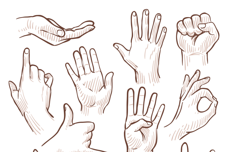 line-drawing-doodle-hands-showing-common-signs-vector-collection