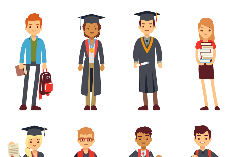 happy-students-and-graduates-young-learning-people-vector-characters