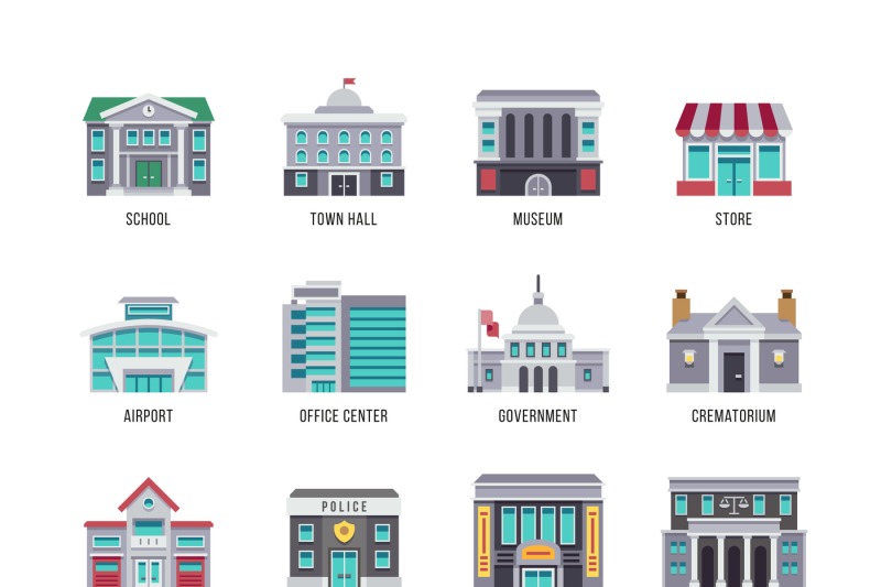 government-buildings-vector-flat-icons-set