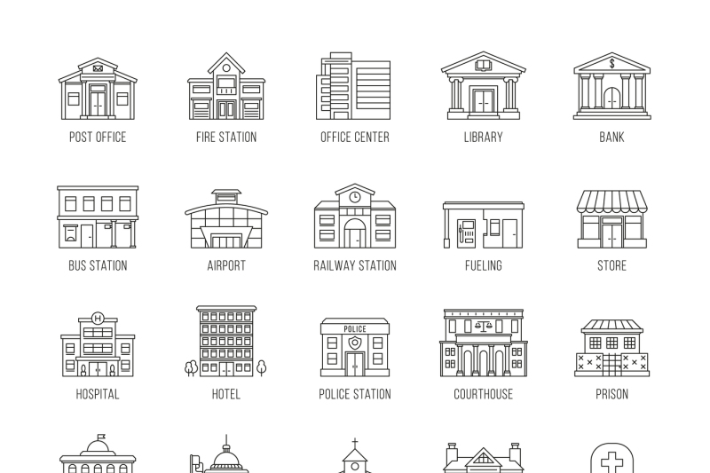 government-buildings-vector-thin-line-icons-set