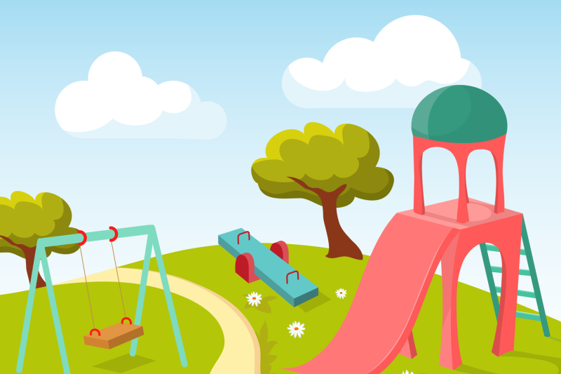 recreation-children-park-with-play-equipment-vector-illustration