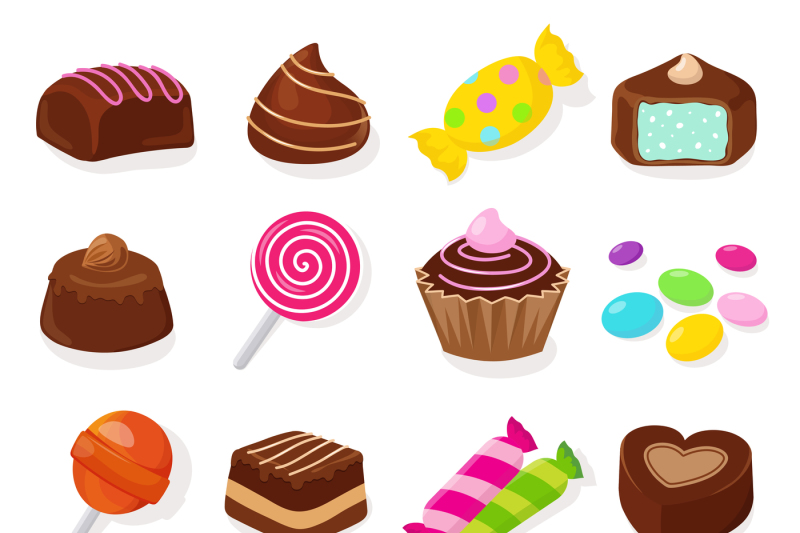 cartoon-black-chocolate-sweet-candies-and-lollipops-vector-set