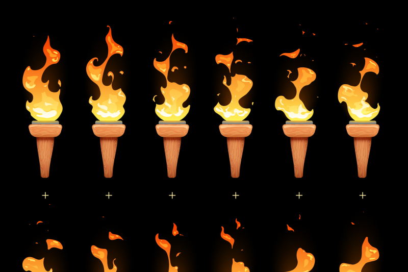 torch-animation-with-cartoon-fire-blaze-sequence-sprites-vector-set