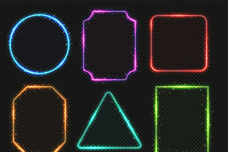 multicolored-neon-vector-border-frames-simple-shapes-of-light-banners