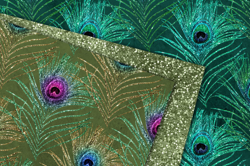 glitter-peacock-feather-digital-paper