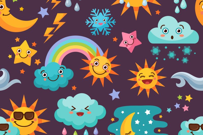 various-funny-weather-icons-set-cartoon-seamless-pattern