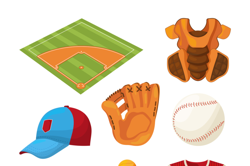 baseball-cartoon-icons-set-isolate-on-white