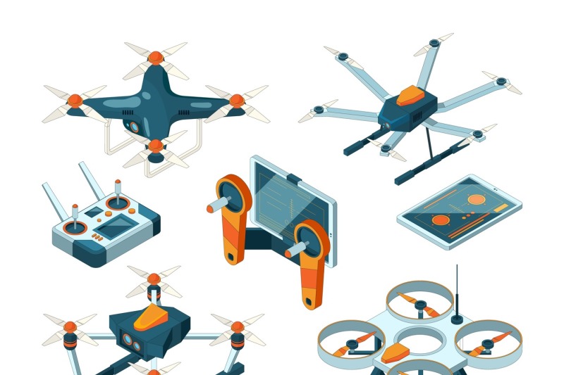different-isometric-illustrations-of-drones-and-quadcopters