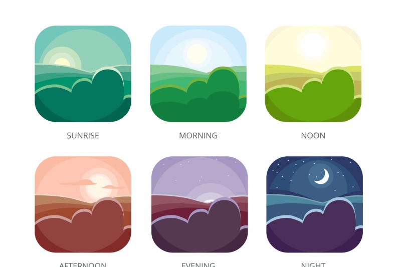 visualization-of-various-times-of-day-morning-noon-and-night-flat-s