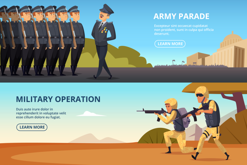 banners-set-with-illustrations-of-military-characters-and-different-sp