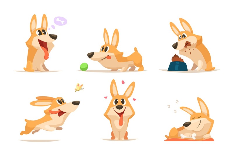 cute-cartoon-funny-puppy-vector-animal-dog-in-various-action-poses