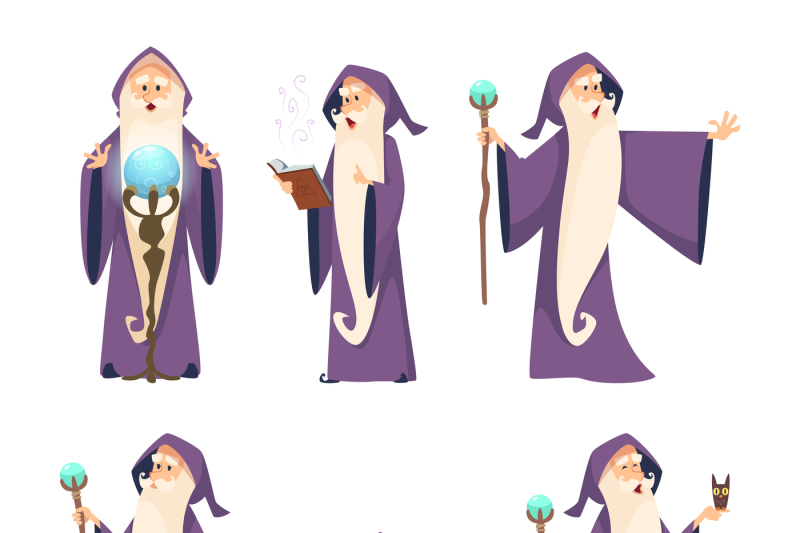 wizard-male-cartoon-mascot-in-action-poses