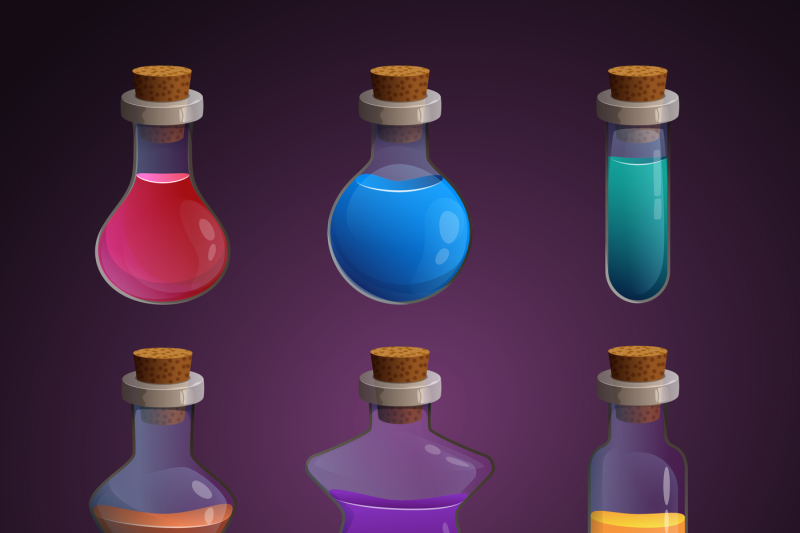 glass-bottles-at-different-shapes-with-various-liquid-poison-tools-fo