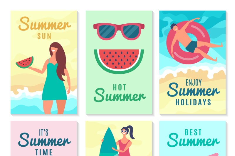 design-cards-with-summer-symbols-and-various-characters