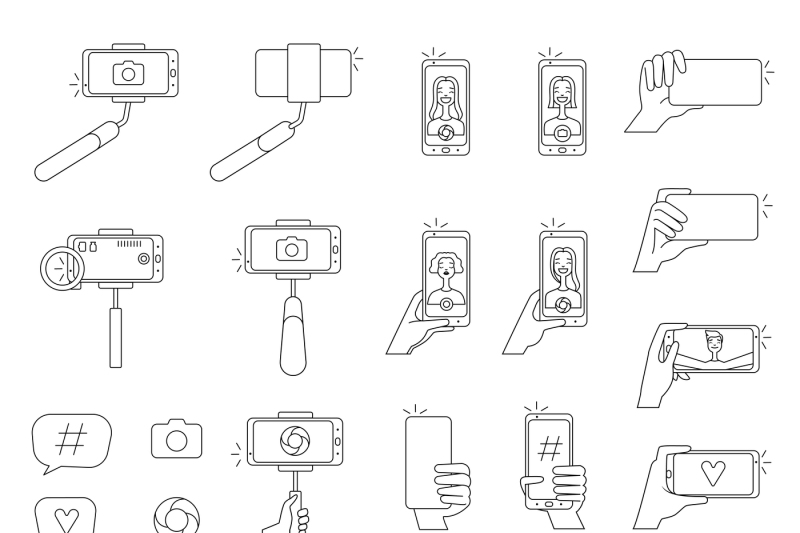 mono-line-pictures-of-various-tools-for-self-photography-selfie-conce