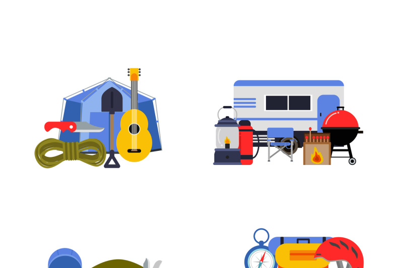 vector-set-of-flat-style-camping-elements-piles-illustration