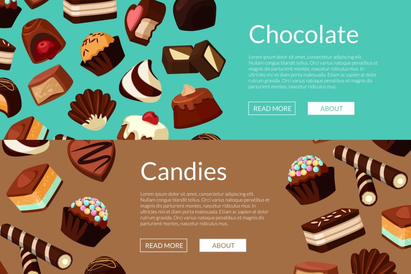 vector-web-banners-illustration-with-cartoon-chocolate-candies