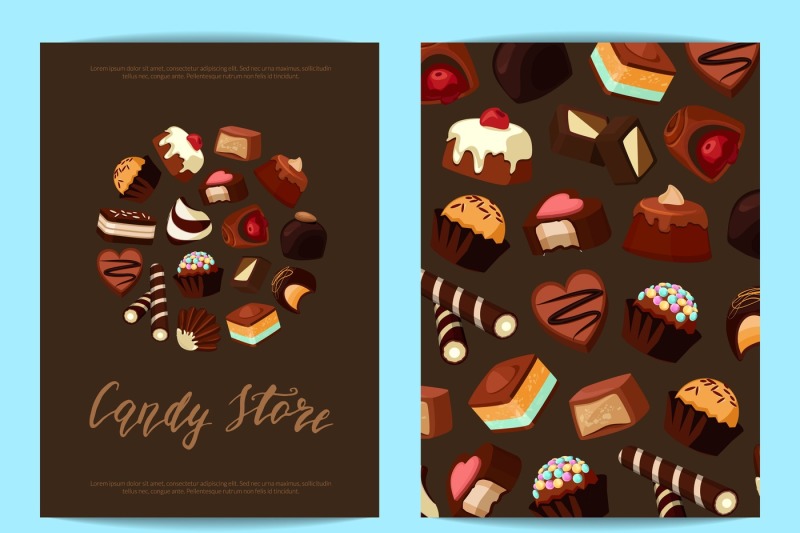 vector-card-or-flyer-set-for-with-cartoon-chocolate-candies
