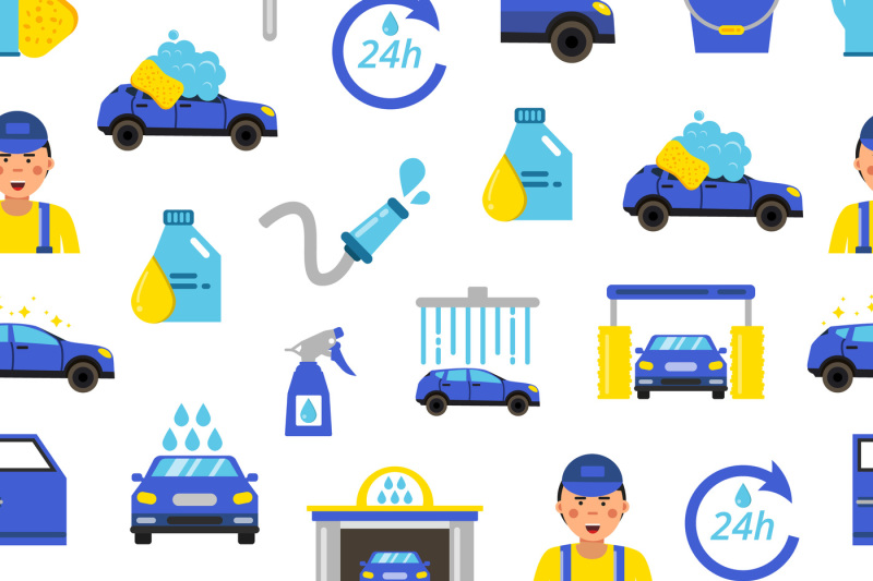vector-car-wash-flat-icons-pattern-or-background-illustration