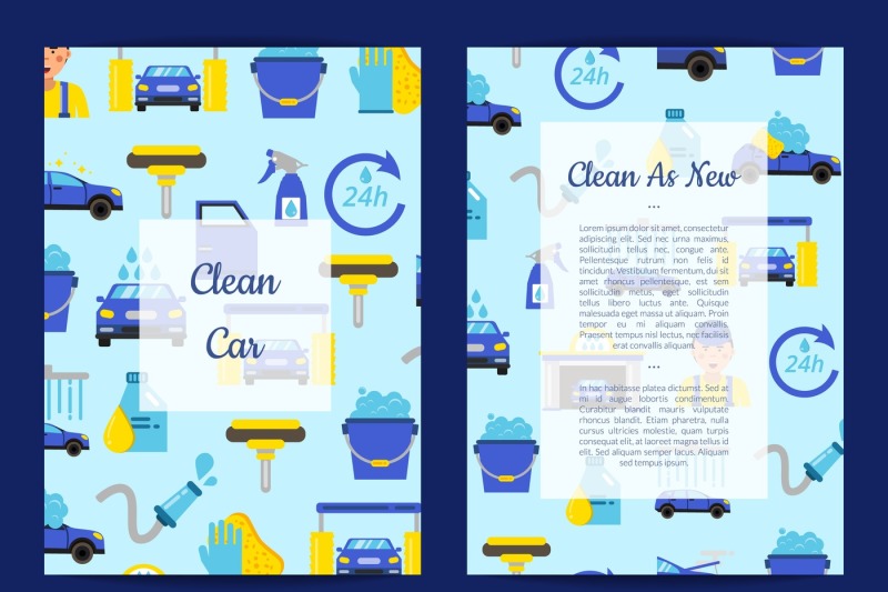 vector-card-templates-set-for-with-car-wash-flat-icons