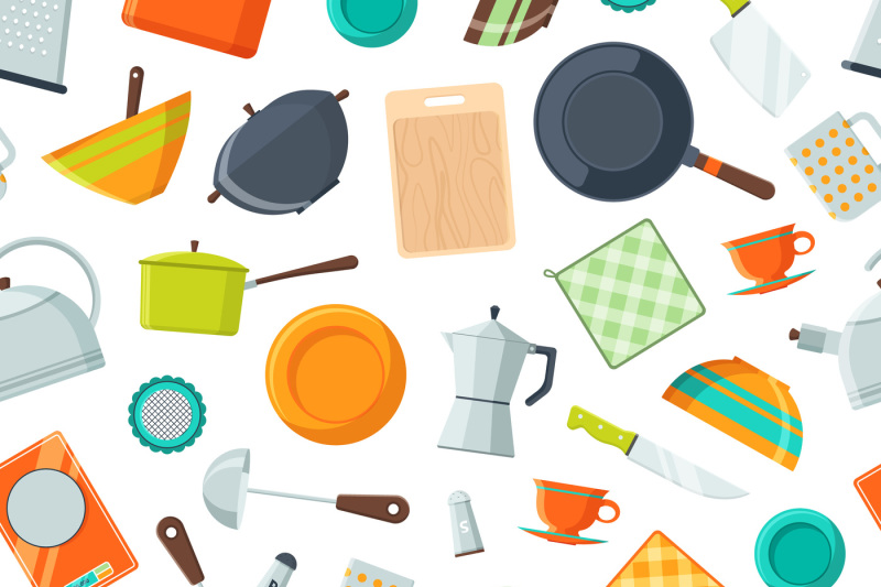 vector-kitchen-utensils-flat-icons-background-or-pattern-illustration